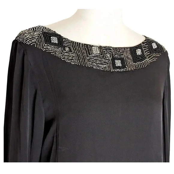 ALICE + OLIVIA NWT Black Beaded Cocktail Mini Dress Size L - Picture 2 of 11